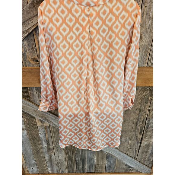 Chicos ikat orange southwestern style button up Lightweight top sz 1 (M) medium - Picture 2 of 7